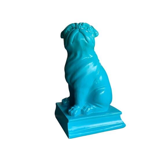 English Bulldog Statue Figurine Aqua Teal Green 8 Inch Figure Dog Decor Book - Picture 2 of 9